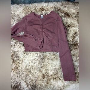 Stretchy Yoga Crop Top Womens Large Long Sleeve with Thumb Holes by NEW MIX